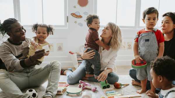 Diverse children enjoying playing with toys